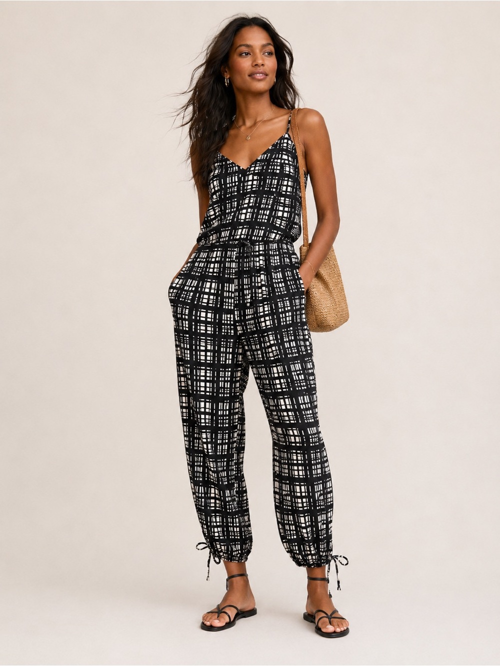 Madewell Faux Wrap Printed Jumpsuit Black White Adjustable Strap Small